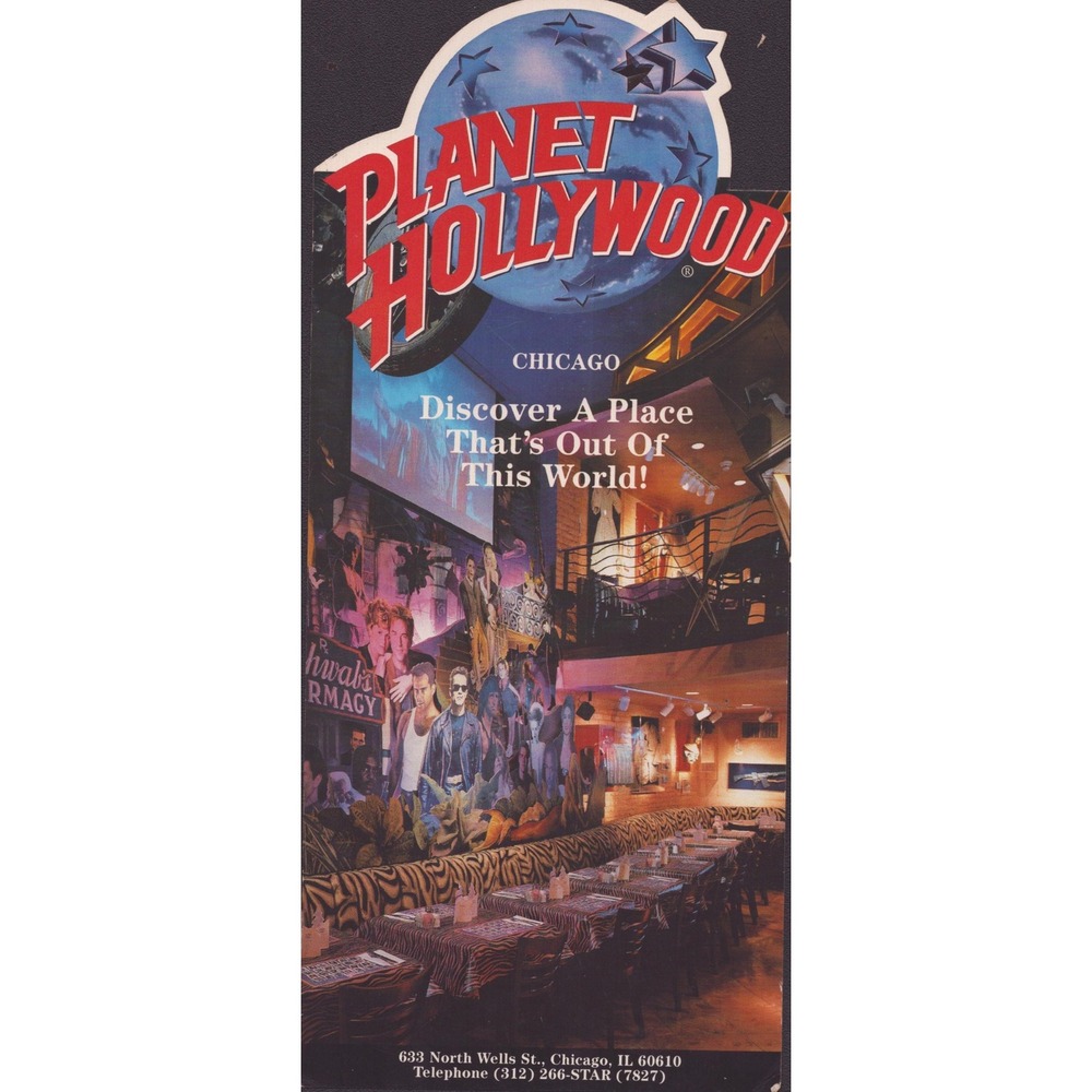 Vintage Planet Hollywood Chicago Brochure Map 633 North Wells St 1990s Ephemera